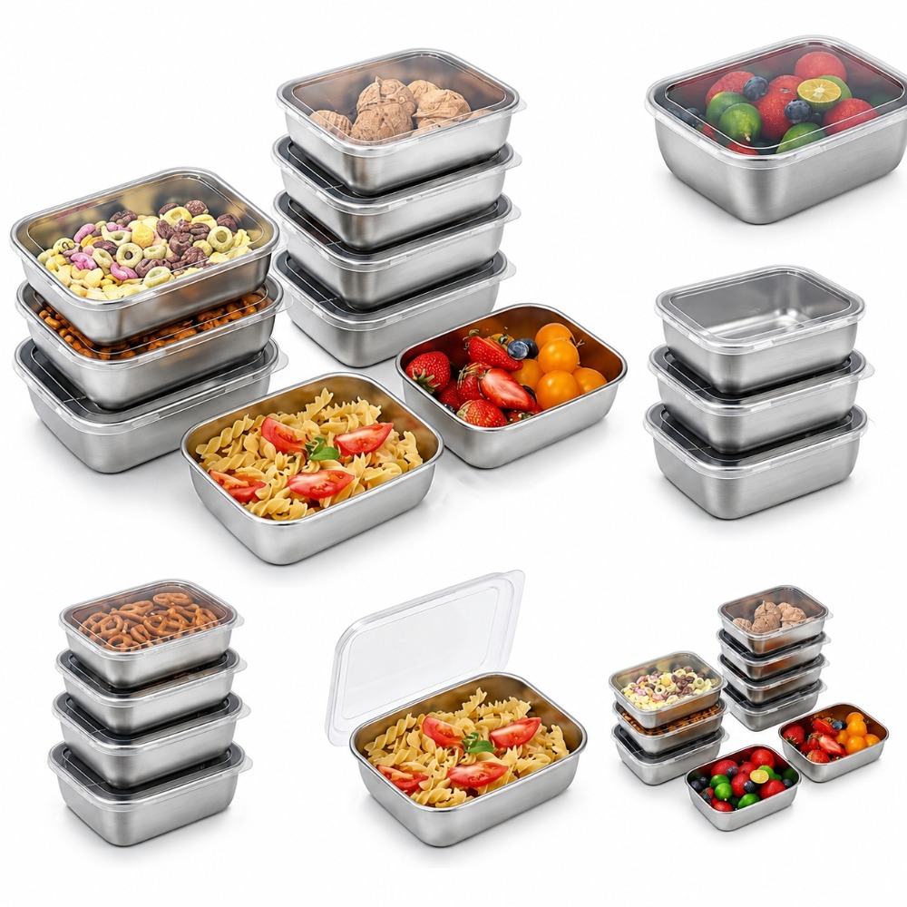 Kitchen Gadgets Organizer - 6-teiliges Edelstahl-Lebensmittelbehälter-Set Auslaufsicher 6-teiliges Edelstahl-Lebensmittelbehälter-Set Lunchbox